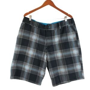 OP Men's SIZE 40 Casual Walking Shorts Plaid Black Gray Blue Checkered Pockets